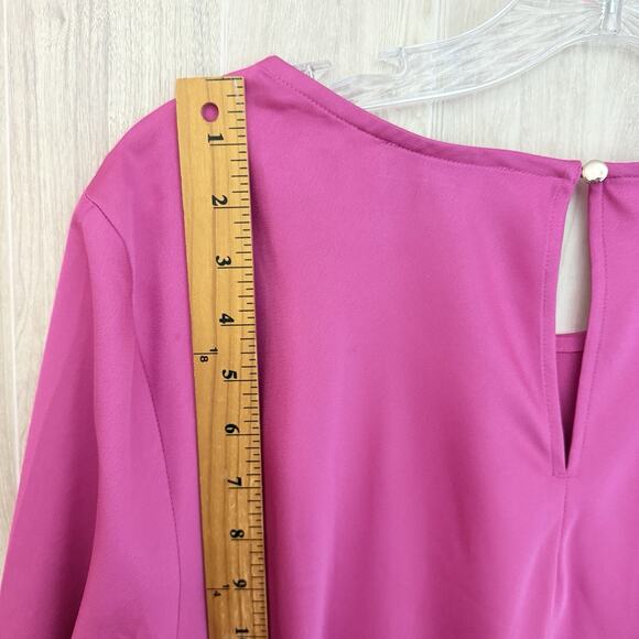J. Crew Blouse Women XL Pink Long Ruffled Bell Sleeve Popover Satin Preppy - Picture 9 of 13